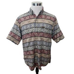 Vintage Woolrich Floral Hawaiian Cotton Button Down Shirt Striped Mens M Medium